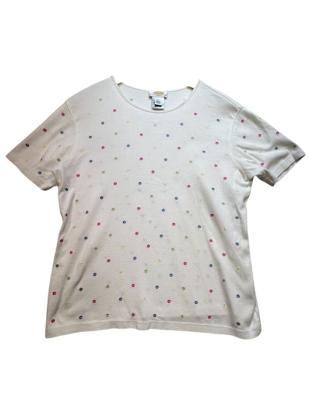 Talbots Women's Crew Neck T-Shirt Short Sleeve Stretch Size M White Polka Dot